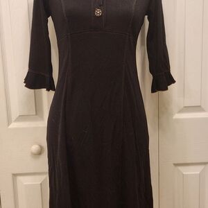 Elegant Black Aline Dress with Ruffle Sleeves Mid Hem Sz 4P